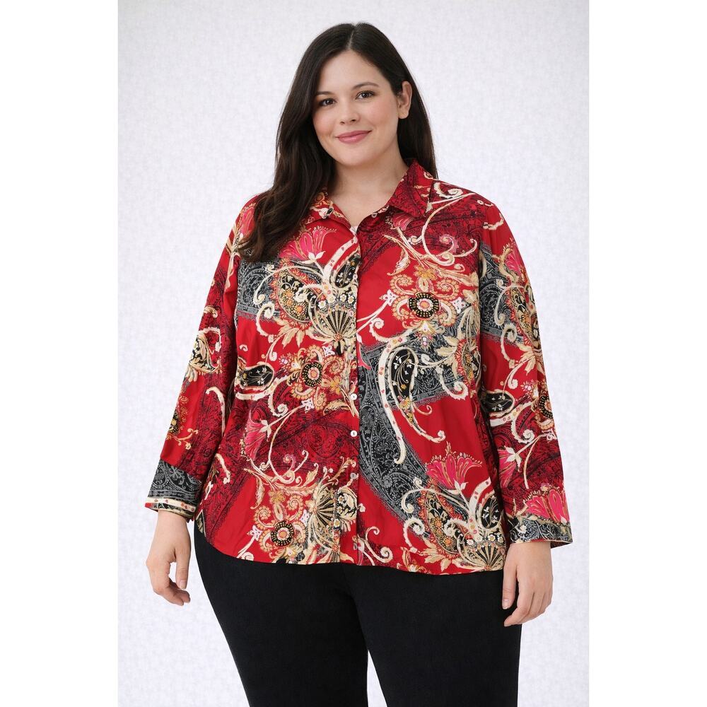Susan Graver Women's 1X Liquid Knit Long Sleeve Button Up Shirt QVC